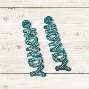 Turquoise Beaded 'Howdy' Earrings NWT